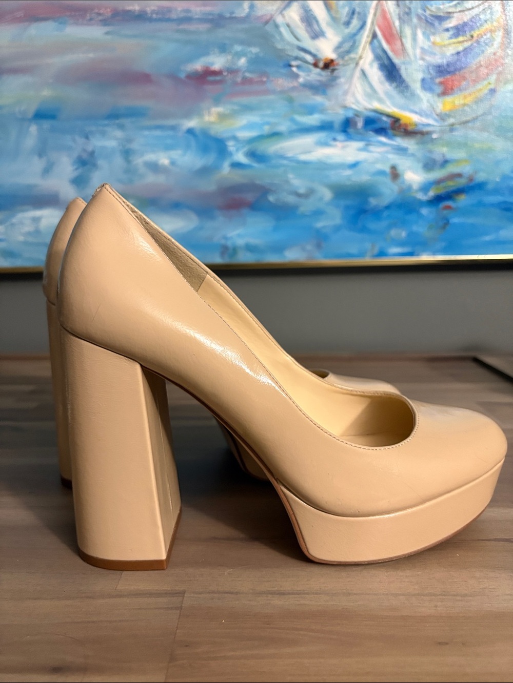 Jessica Simpson Cream Platform Block Heel Pumps